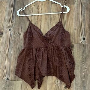 brown spaghetti strap shirt